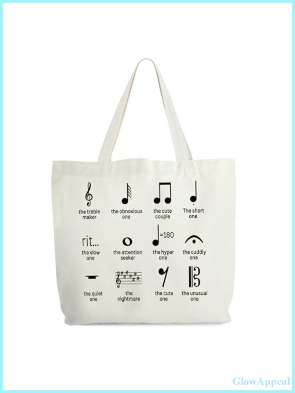 Canvas Tote Bag with Music Notes - Teacher Gift, Musician Lover, Library Book